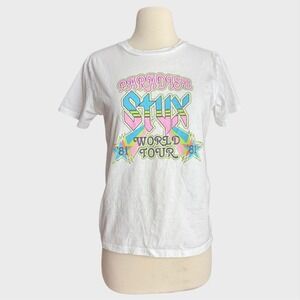 White STYX shirt Women's Small‎ Fitted Tee Pastel Colors Paradise World Tour